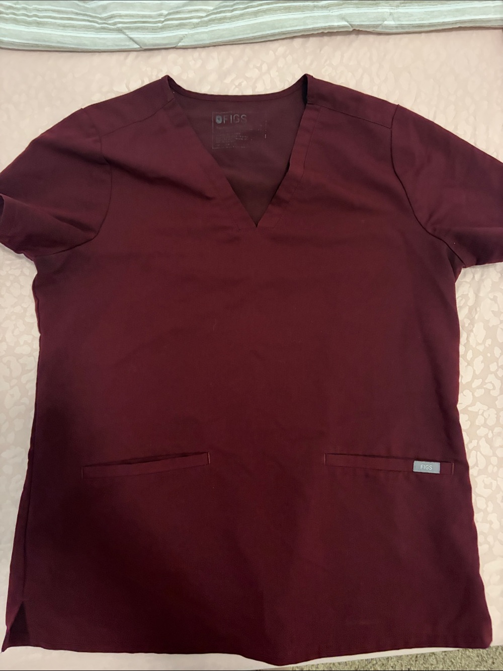 Figs V-neck Scrub Top in Burgundy